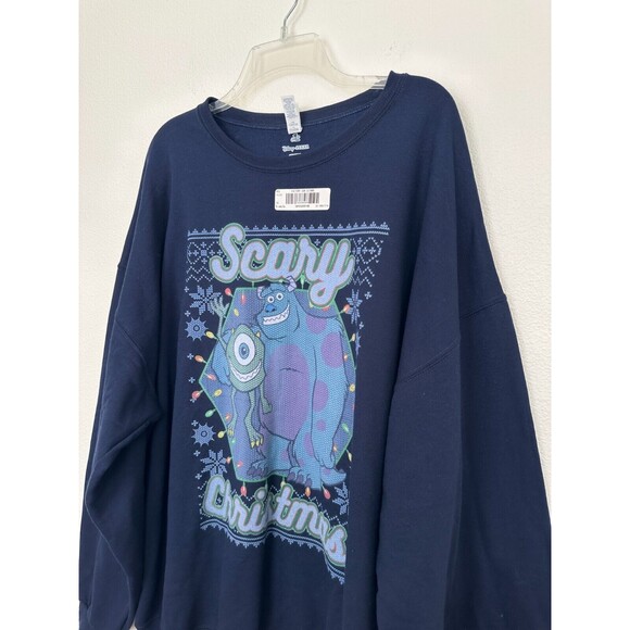 Disney Monsters Inc Scary Christmas Crewneck Sweater Navy XXXL 3XL Unisex NEW - Picture 2 of 7